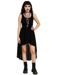Sans Souci Black Whimsigoth Asymmetrical Hem Romantic Goth Witchy Midi Dress *S